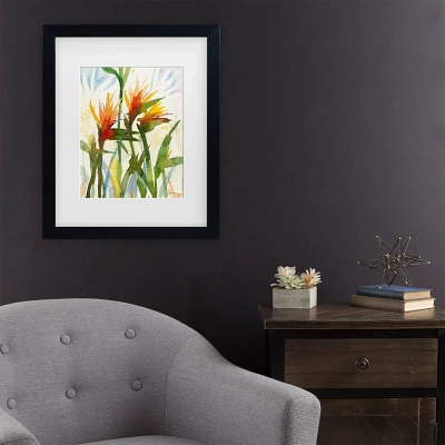 Trademark Fine Art 16x20 Sheila Golden Birds of Paradise Matted Framed Art Black