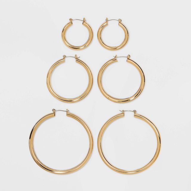 Sterling Silver Trio Endless Hoop Earring Set 3pc - Silver