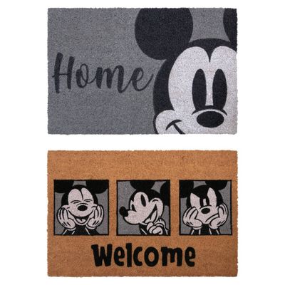 Mickey Mouse 2pk Coir Door Mats Gray: Slip Resistant, Outdoor Welcome Mats