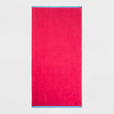 WOW Reversible Beach Towel Red - Sun Squad: 100% Cotton, Lightweight, Machine Washable, OEKO-TEX Certified