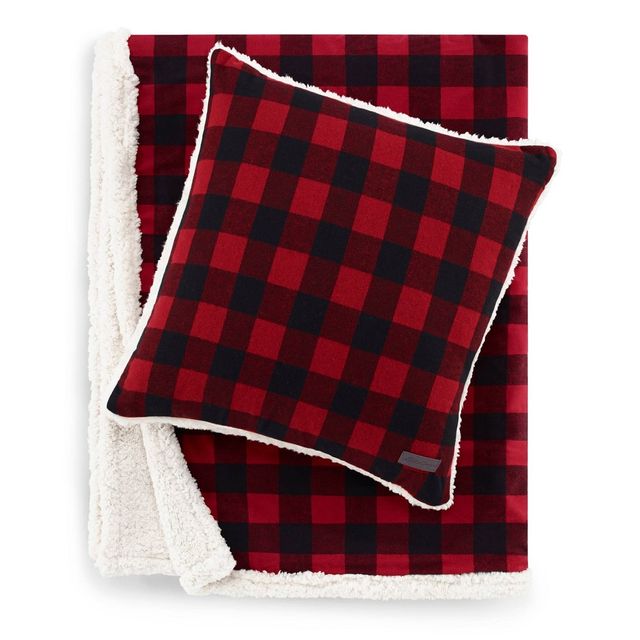 50x60 Cabin Plaid Throw Blanket with Square Throw Pillow Set /Black - Eddie Bauer