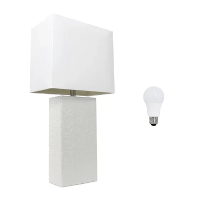 Elegant Designs 21 Modern Leather Wrapped Table Lamp with Feit LED (Includes LED Light Bulb) White