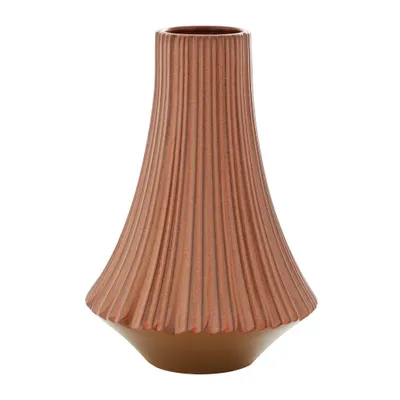 Olivia & May 13 x 9 Ceramic Ribbed Vase Orange: Modern Stoneware Bottle Shape, Tabletop Amphora Vase