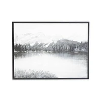 Olivia & May 30x40 Canvas Landscape Neutral Toned Lake Framed Wall Art with Black Frame Gray: Modern Decor, Horizontal Screen Print