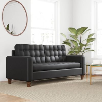76 Brynn Upholstered Square Arm Sofa with Buttonless Tufting Black - Brookside Home