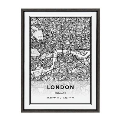 18 x 24 Sylvie London Modern Map by Jake Goossen Framed Wall Canvas Gray - Kate & Laurel All Things Decor