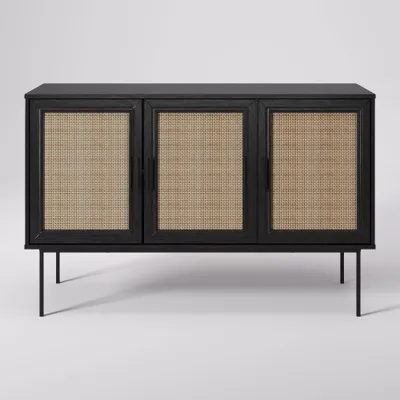 CorLiving Emmet Sideboard Buffet with Cane Doors : Mid-Century Modern, Laminated, 4 Shelves