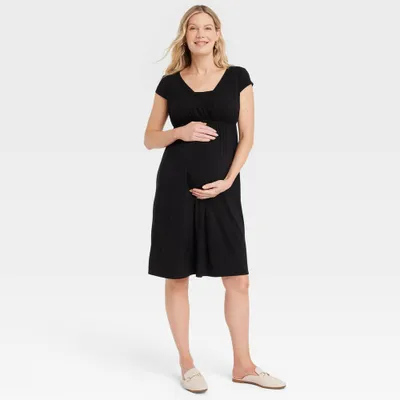 Short Sleeve Cross Front Nursing Maternity Dress - Isabel Maternity by Ingrid & Isabel Black