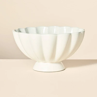 74oz Scalloped Edge Stoneware Pedestal Serving Bowl Cream - Hearth & Hand with Magnolia: Farmhouse Decorative Bowl