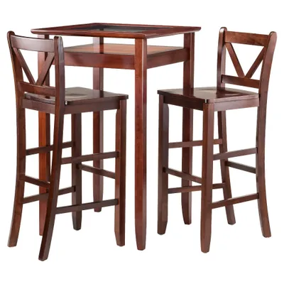 3pc Halo Bar Height Dining Set Wood/Walnut- Winsome