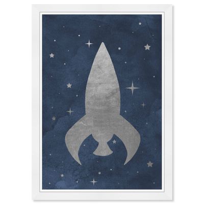 15 x 21 Little Rocket Ship Astronomy and Space Framed Art Print - Wynwood Studio: Modern Decor, Vertical Digital Art, Plastic Frame