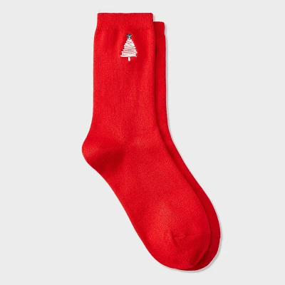 Women Superoft Embroidered Holiday Tree Crew Sock - Auden  4-10