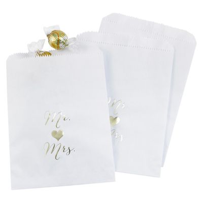 25ct Mr and Mrs Treat Bags White: Wedding Favor Gift Bags by Hortense B. Hewitt, 7.5 x 2, Pack of 25