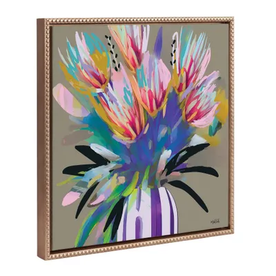 Sylvie Beaded Bright Flowers Framed Canvas by Inkheart Designs Gold