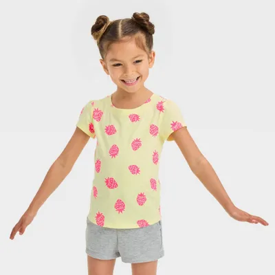 Toddler Girls Strawberry Short Sleeve T-Shirt - Cat & Jack Yellow 12M: Ruffle Sleeves