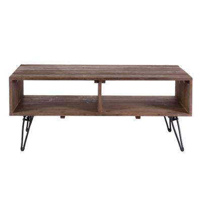 42 Reclaimed Wood Rectangle Farmhouse Coffee Table with Metal Legs and Storage Natural/Brown - The Urban Port