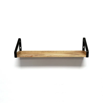 24 Solid Wood Ledge Wall Shelf with Rustic Metal Bracket Walnut - InPlace