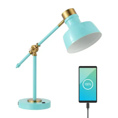 18.5 Allegra Farmhouse Adjustable Cantilever Task Lamp with USB Charging Port (Includes LED Light Bulb