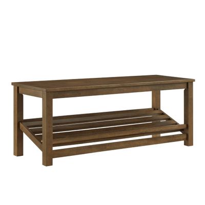 Modern Farmhouse Solid wood Shoe Storage Entry Bench Rustic Oak - Saracina Home: Rubberwood Frame, Metal Hardware