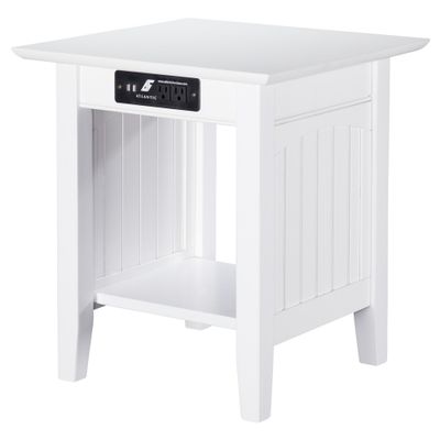 AFI Nantucket End Table with Charger  : Square Satin Finish, Wood Legs, Shelf Storage, 22H