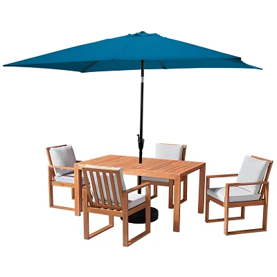 Alaterre Furniture 6pc Outdoor Patio Dining Set, Weston Table with 10 Rectangular Umbrella Turquiose