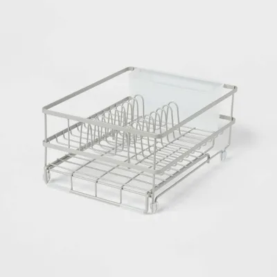 Space Saver Steel Dish Rack with Utensil Tray Matte Nickel - Brightroom: Freestanding Expandable Dish Drying Rack