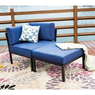 2pc Outdoor Steel Sofa Sectional with Cushions Blue - Patio Festival