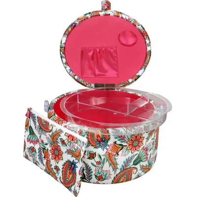 Singer L Round Sewing Basket Paisley Floral Print with Matching Zipper Pouch: Large Sewing Kit & Accessories Holder