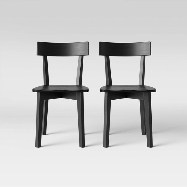 Set of 2 Bombelli Modern Dining Chair Black - Threshold: Rounded Backrest, Rubberwood Frame, 250lb Capacity