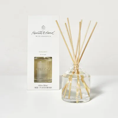 11.83 fl oz Bergamot Oil Reed Diffuser - Hearth & Hand with Magnolia: Portable Aromatherapy, Anxiety & Stress Relief