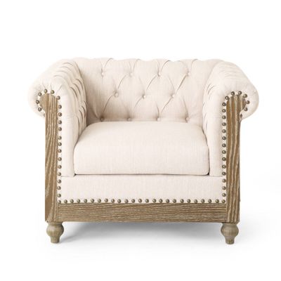 Castalia Chesterfield Tufted Fabric Club Chair with Nailhead Trim