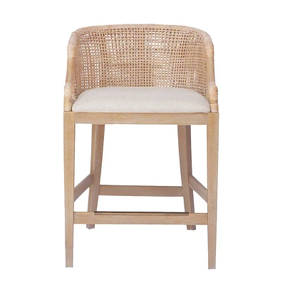 Martha Stewart 25 Playa Handcrafted Rattan Counter Height Barstool Natural White Wash: Upholstered, Wood Legs, Footrest