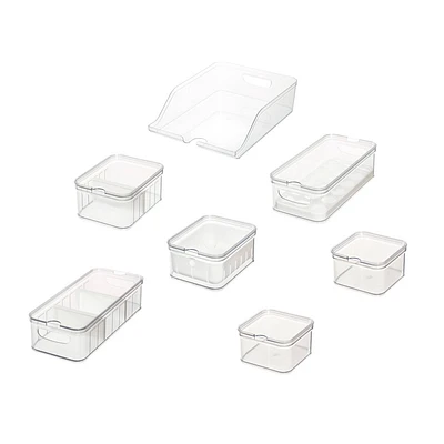 iDESIGN 7pc Recycled Plastic Refrigerator Organizer Bin Set with Lids : Fridge Storage, Dishwasher-Safe