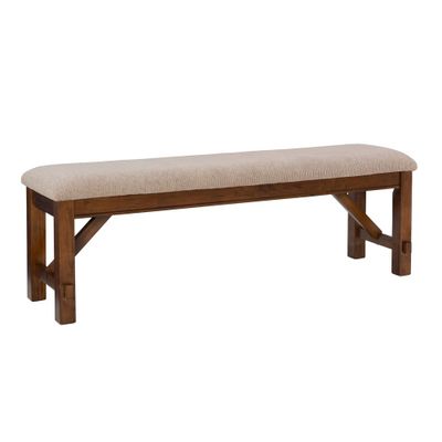 60 Jackson Traditional Wood Upholstered Tan Seat Bench Dark Hazelnut Brown - Powell