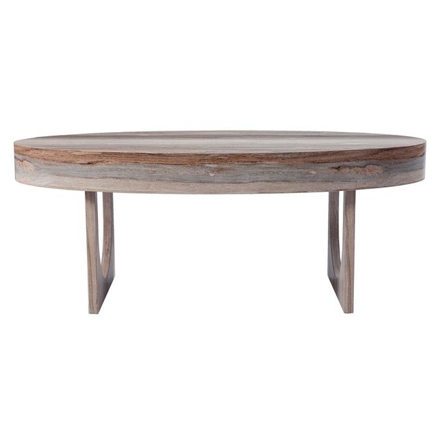 Loxdid Faux Marble Cocktail Table Brown - Aiden Lane: Modern Oval Coffee Table, Geometric Base, Veneer Finish