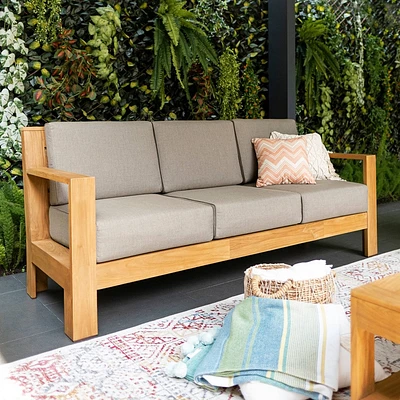 Cambridge Casual Logan Teak Wood Outdoor Sofa with Sunbrella Cast Shale Cushion