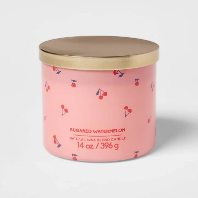 3-Wick Glass Jar Candle with Lid Sugared Watermelon 14oz - Room Essentials