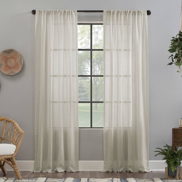 63x52 Crushed Texture Anti-Dust Sheer Curtain Panel Off White - Clean Window: Modern Linen Slub, Rod Pocket