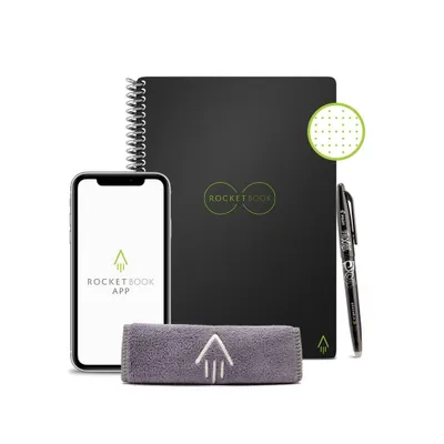 Core Smart Spiral Reusable Notebook Dot-Grid 36 Pages 6x8.8 Executive Size Eco-friendly Black - Rocketbook