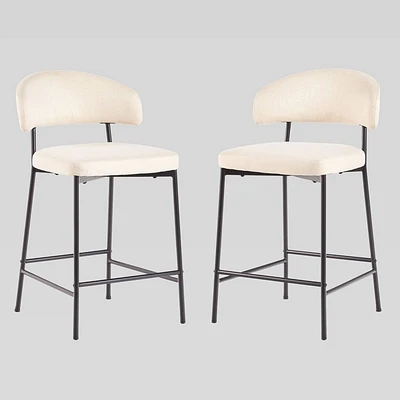 Set of 2 Modern Curved Back Counter Stool  - Saracina Home: Upholstered, Steel Base