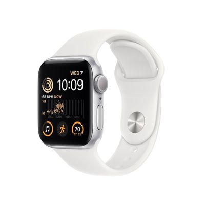 Apple Watch SE GPS 40mm Silver Aluminum Case with White Sport Band (2022, 2nd Generation