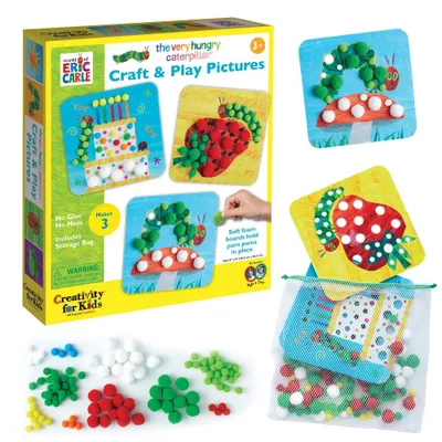 Creativity for Kids 3pc The Very Hungry Caterpillar Craft & Play Pictures Kit: DIY Art Kit with Stickers & Pom Poms, Ages 3+