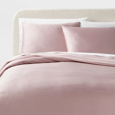 Full/Queen TENCEL Duvet Cover and Sham Set Blush - Threshold: Cooling Satin Weave, OEKO-TEX Certified, Zippered