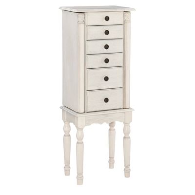 Obrecht Traditional Wood 6 Lined Drawer Jewelry Armoire Off-White - Powell: Floor Standing, Mirror, Storage Organizer