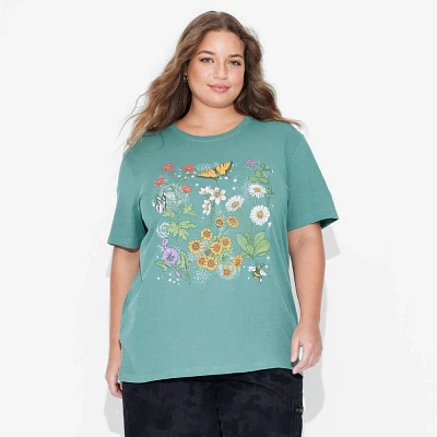 Womens Colorful Floral Short Sleeve Graphic T-Shirt