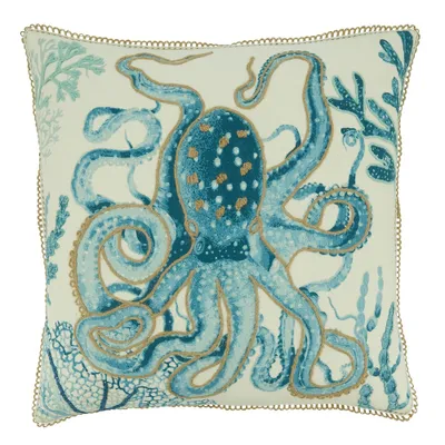 20x20 Oversize Octopus with Poly Filling Square Throw Pillow Aqua Blue - Saro Lifestyle