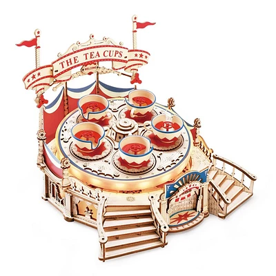 Hands Craft Electro Mechanical Wooden Puzzle Tilt-A-Whirl: Wood Craft Kit, Includes Light & Instructions, Ages 14+