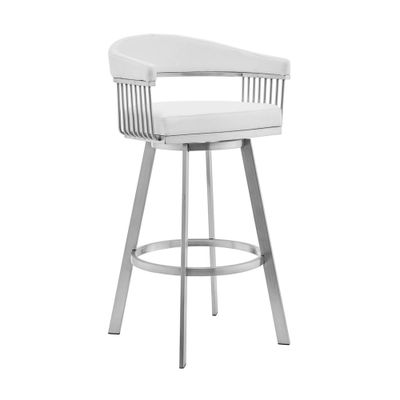 30 Bronson Barstool: Swivel, Curved Back, Metal Footrest - Armen Living