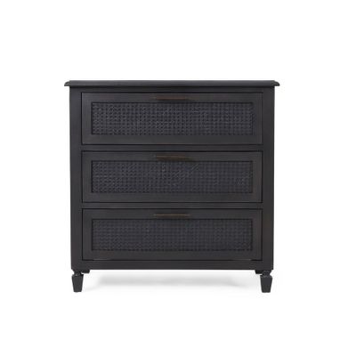 Christopher Knight Home Newell Rustic Acacia Wood and Cane 3 Drawer Dresser Dark Gray: Bedroom Storage, Metal Hardware