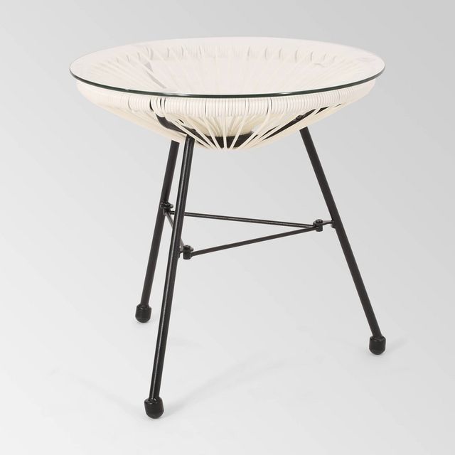 Nusa Faux Rattan Modern Side Table: Weather-Resistant, Iron Frame - Christopher Knight Home